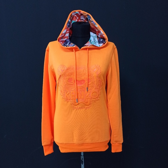 Kenzo Orange Tiger Embroidered Cotton Hoddie - Picture 1 of 6
